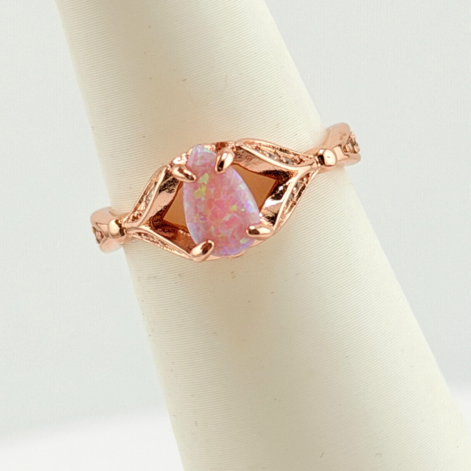 Bomb Party Ring Sz 9 Mermaid Tail Peach Fire Opal on Rose Gold RBP2855 RETRO
