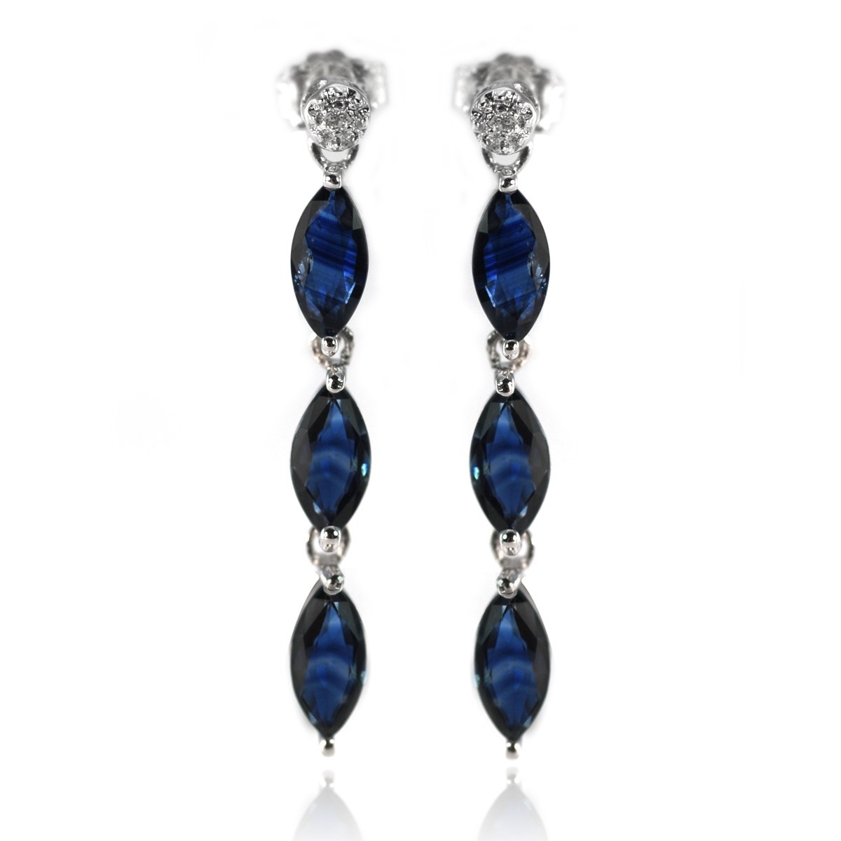 De Buman Sterling Silver 2.95ctw Blue Sapphire & White Diamond Earrings for Gift