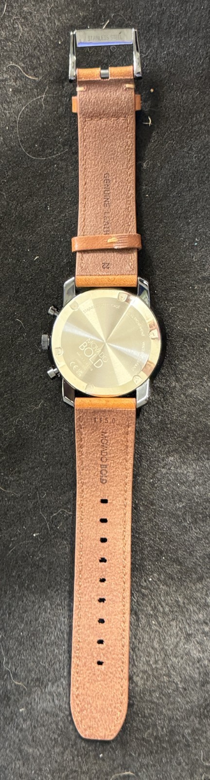 Movado BOLD TR90 Chronograph Mens Watch 3601115 Black Tan Leather New Battery