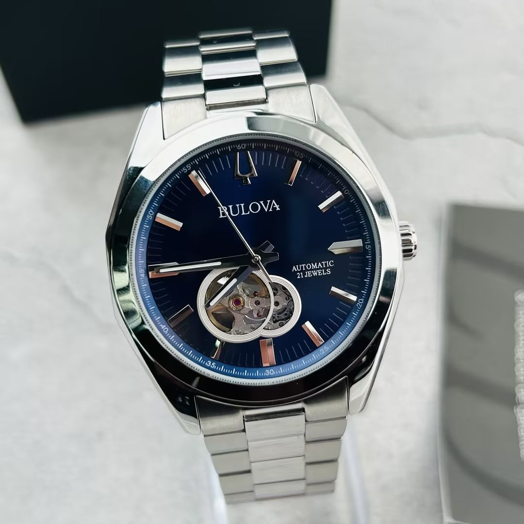 Bulova 96A275 Surveyor Men’s Blue Dial Stainless Steel Strap Automatic Watch