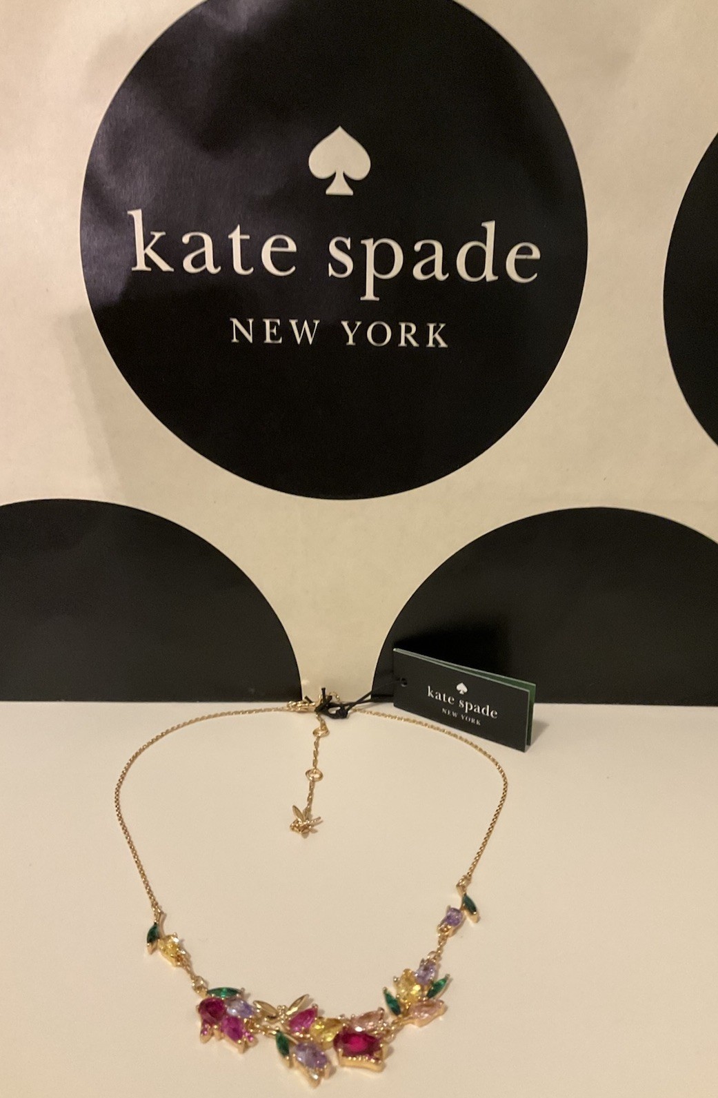 NWT Kate Spade New York Greenhouse Floral 12k Gold Plated CZ Crystals Necklace
