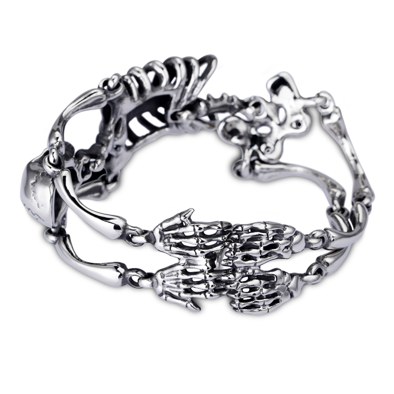 Pure Stainless steel skeleton Skull Bracelet Biker Chain Men Bangle Punk Jewelry