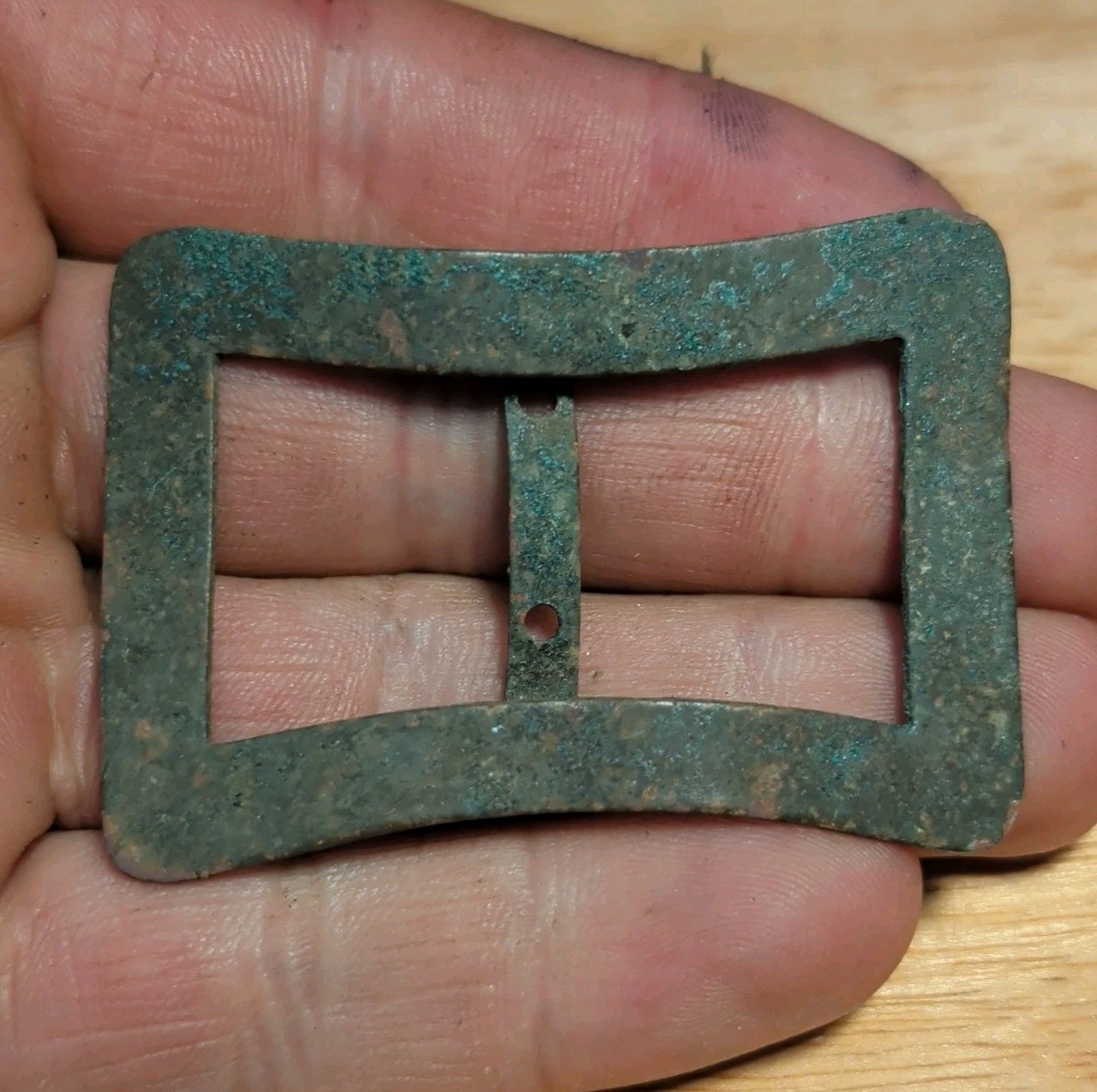 Antique Copper Metal Detecting Find Sash Buckle Adornment Green Patina