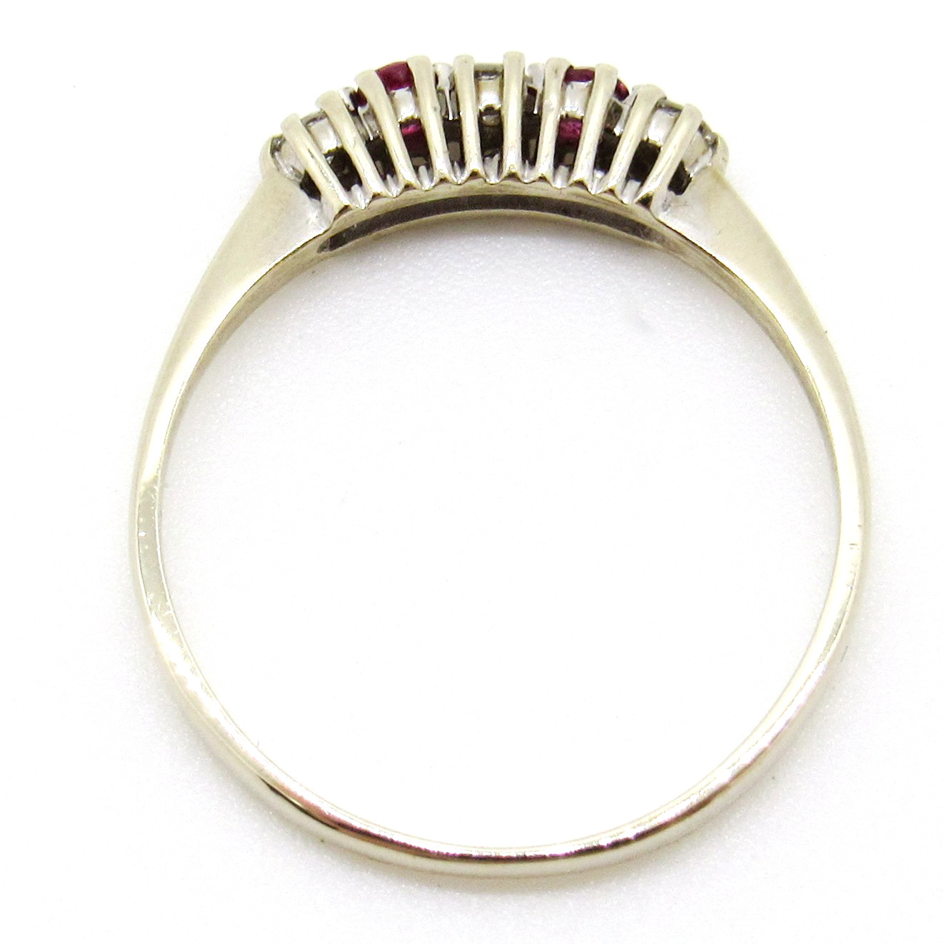 14k White Gold Diamond And Red Pink Ruby Gemstone Right Hand Ring Size 6.75