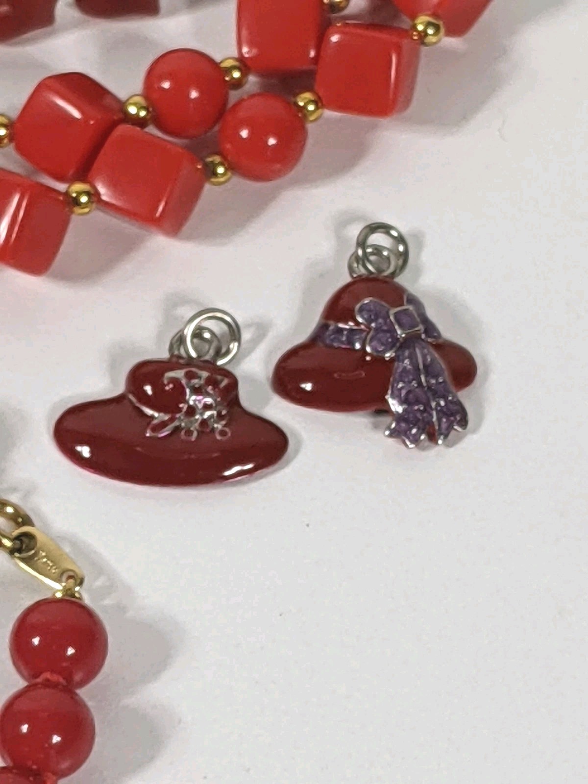 Red Jewelry Lot Necklaces Earrings Charms One Trifari & Unbranded All Vintage 8p
