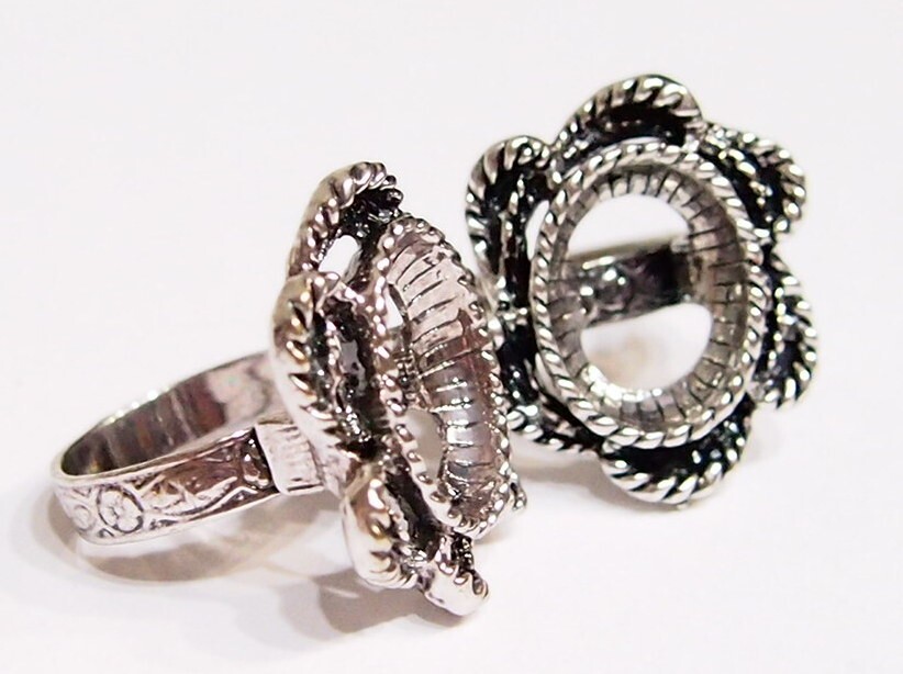 4 -18x13mm Antique Silver Victorian Twisted Rope Floral Adjustable Ring Setting