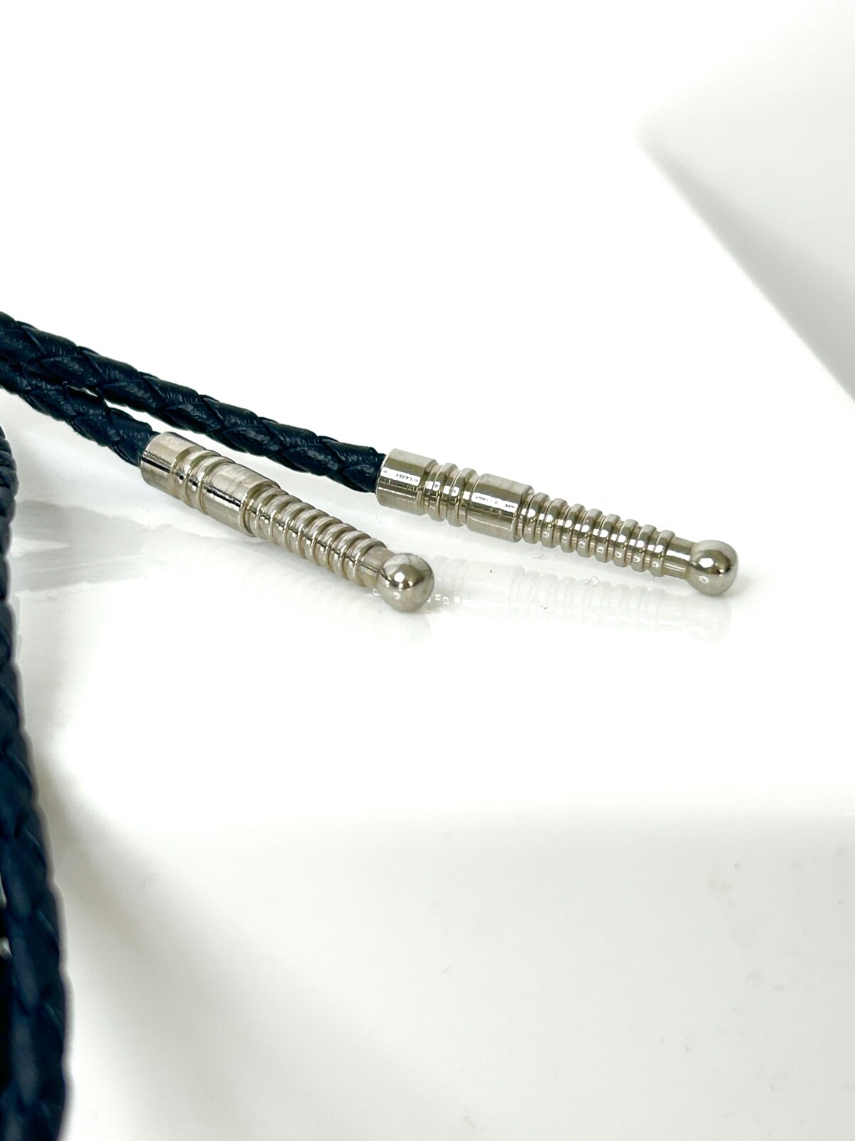 Bolo Tie Ceramic or Porcelain Abstract Art on Dark Blue Leather