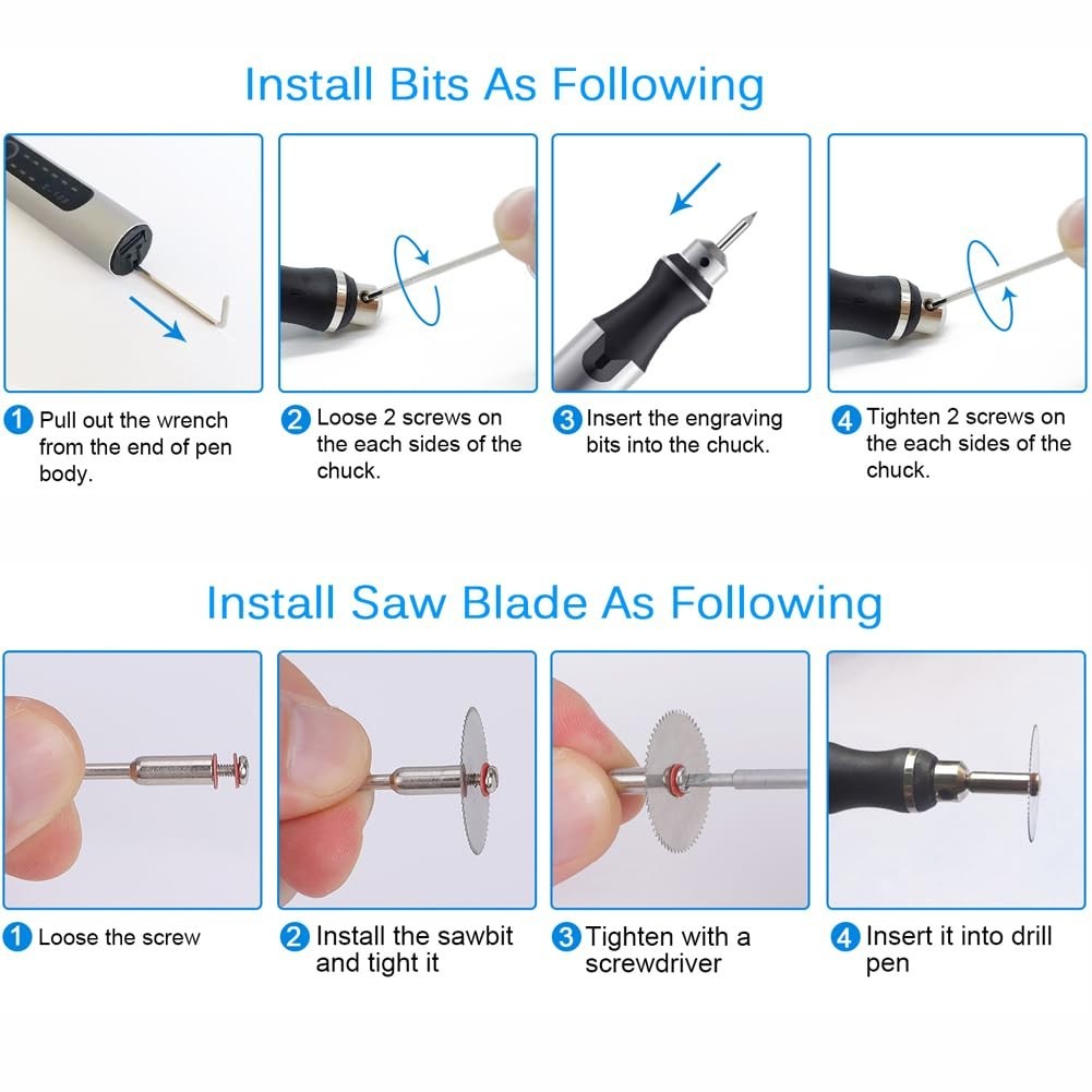 Mini Electric Engraving Pen – USB Rechargeable, 35 Bits, Cordless Rotary Tool fo
