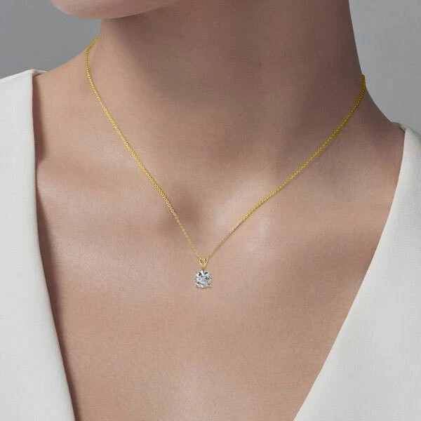 1.83 Ct Round Brilliant Cut GRA Moissanite Pendant 14k Yellow Gold Plated