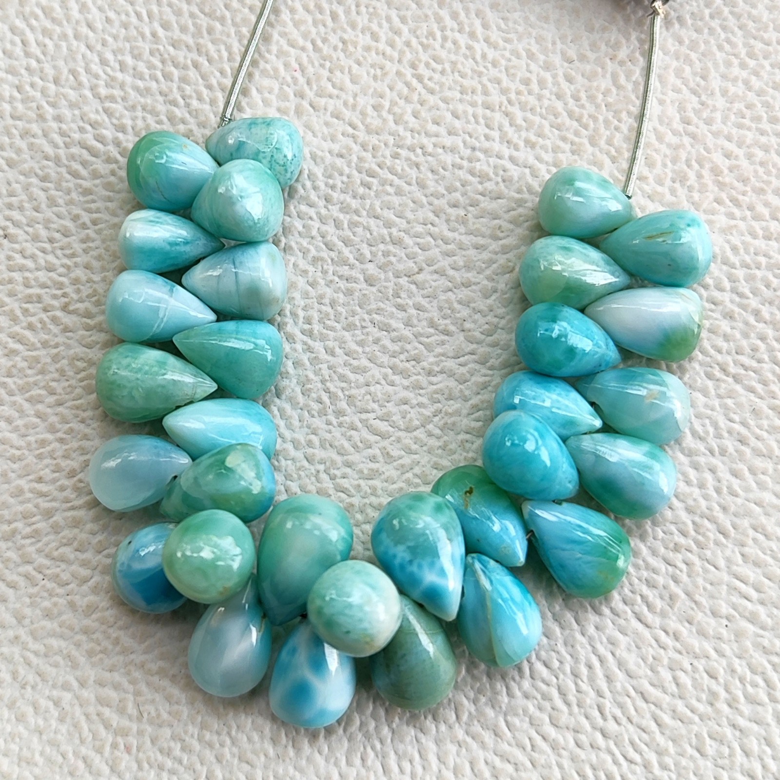 Dominican Republic Larimar Drop Beads 4″ Strand Smooth Gemstones 9x6mm-10x7mm