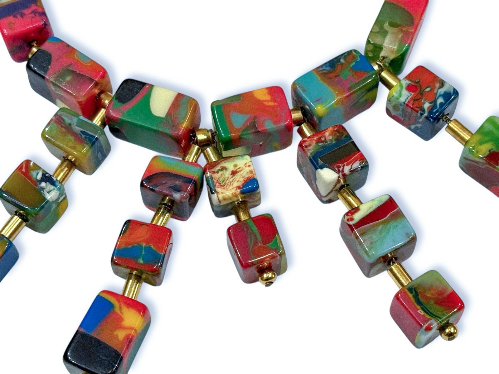 Unique Resin Necklace Beaded with Colorful Square Cube Chunks