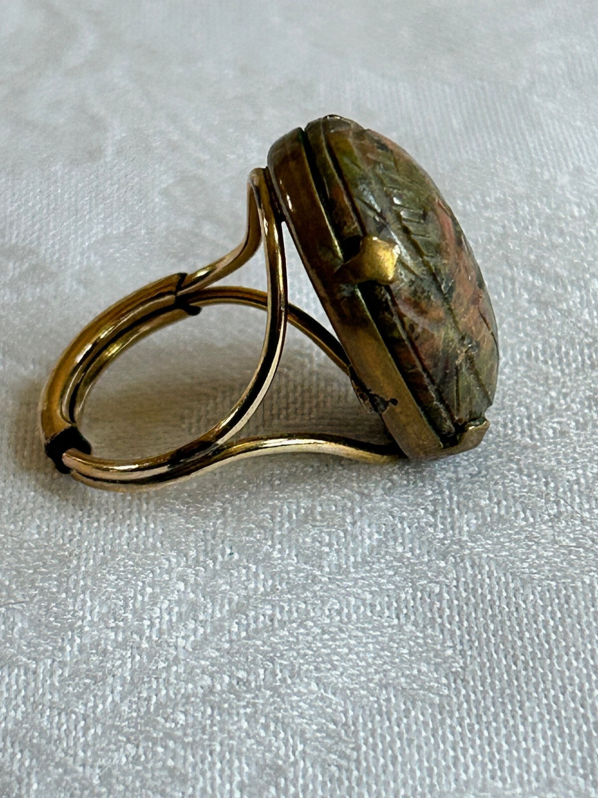 Vintage Burt Cassell Scarab Adjustable UNAKITE RING 12kt GF BALANCE,LOVE,HEALING