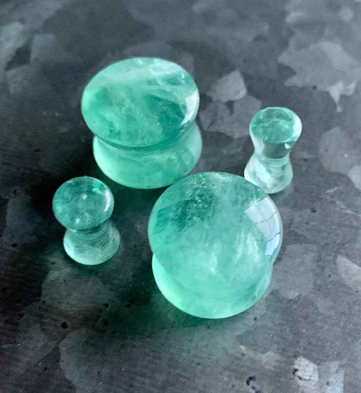 PAIR Green Fluorite Stone Plugs Organic Gauges Earlets Tunnels Body Jewelry