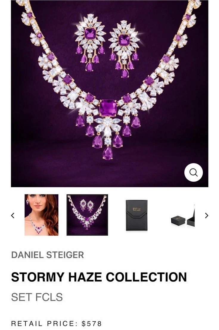 Daniel Steiger NEW Gold Plated Stormy Haze Collection Necklace &Earrings $578.