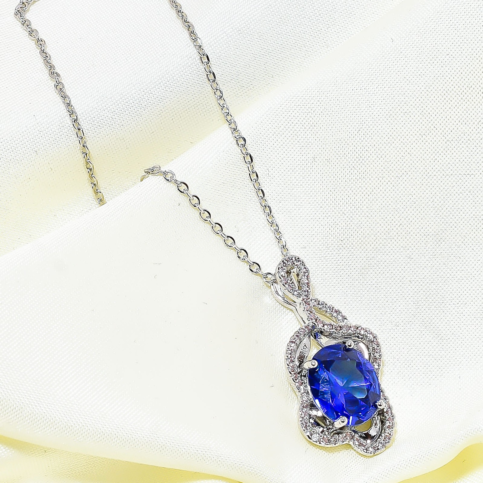 Tanzanite & Cz 925 Sterling Silver Pendant With Adjustable Chain 18-20″ CP150621