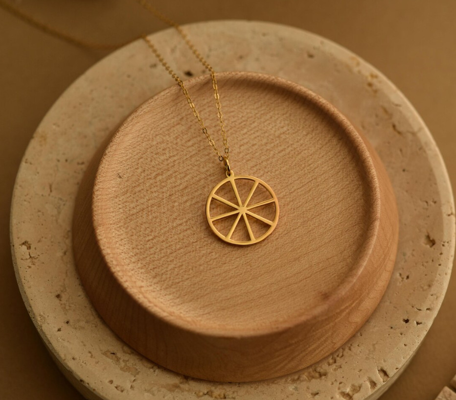 Wheel of Dharma Necklace Minimal Gold Dharmachakra Spiritual Jewelry 925 Silver