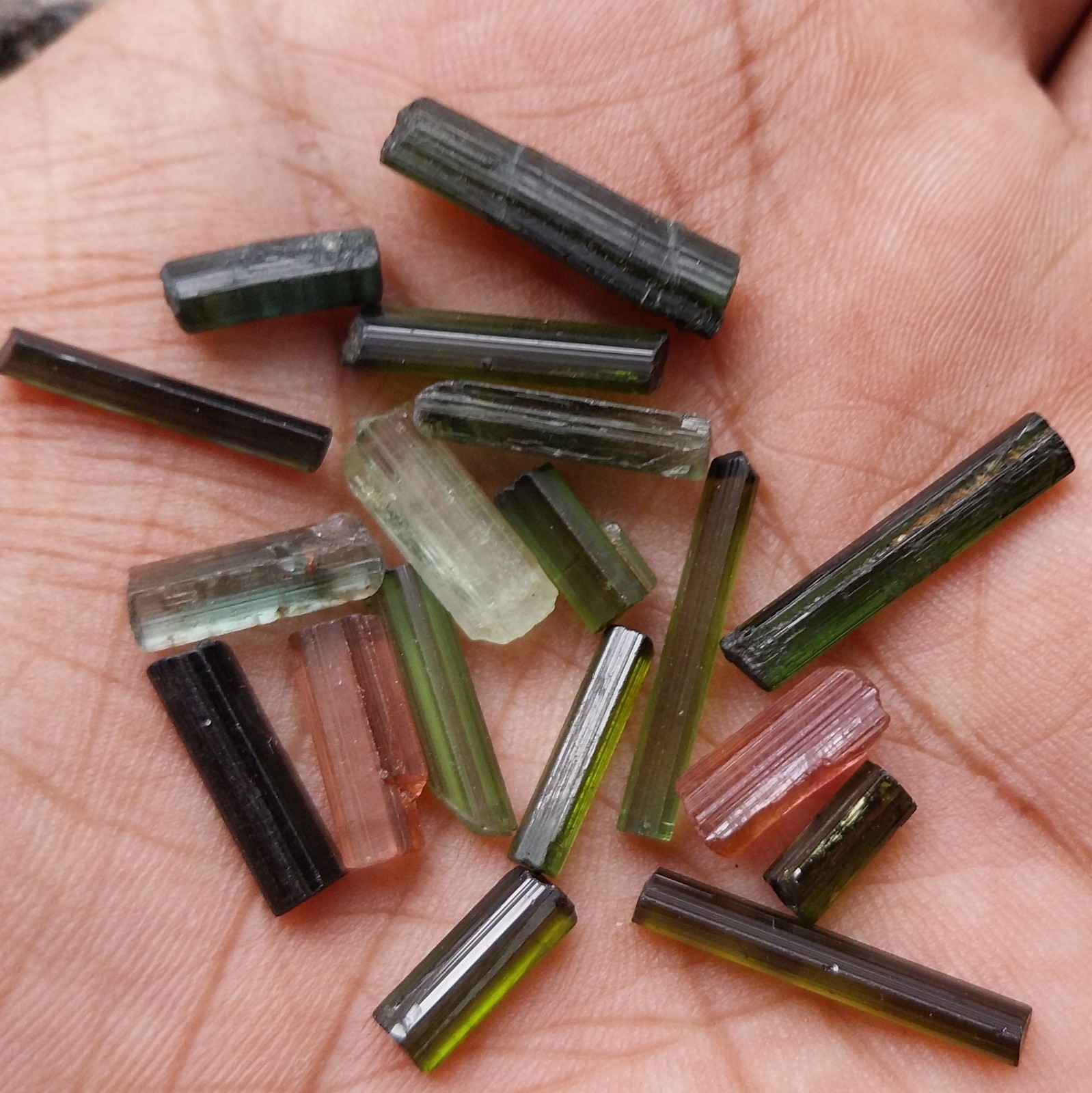 30 Carat Natural Multi Color Tourmaline Raw Rough Tube/Pencil 18 Piece Lot