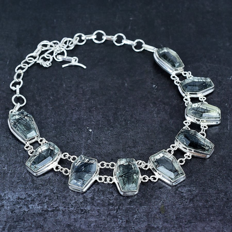 Black Rutile Gemstone 925 Sterling Silver Jewelry Necklace 18″ X-Mas Gift F503