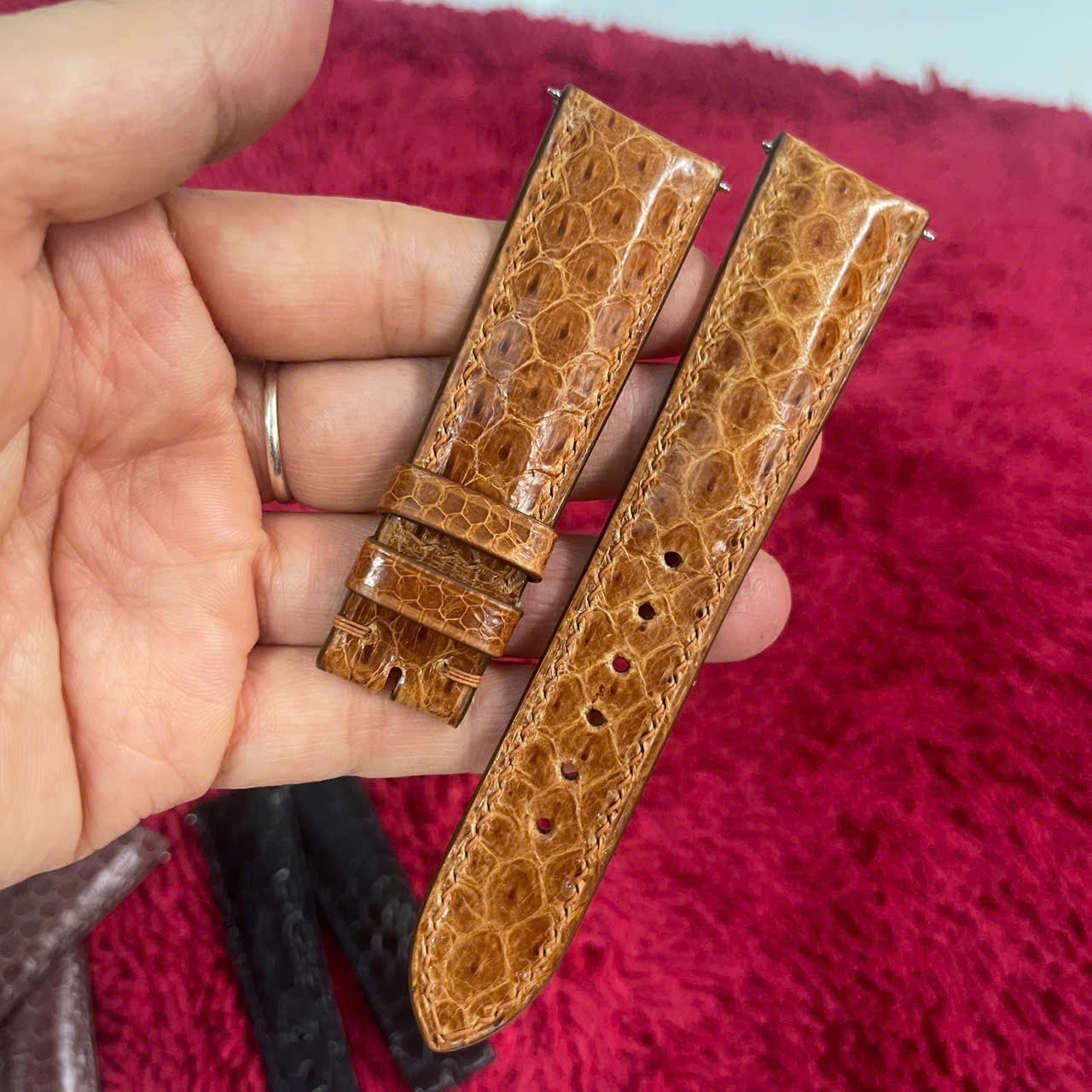 22mm/18mm BROWN Genuine Snake Leather Skin Watch Wrist Strap Band Buckle