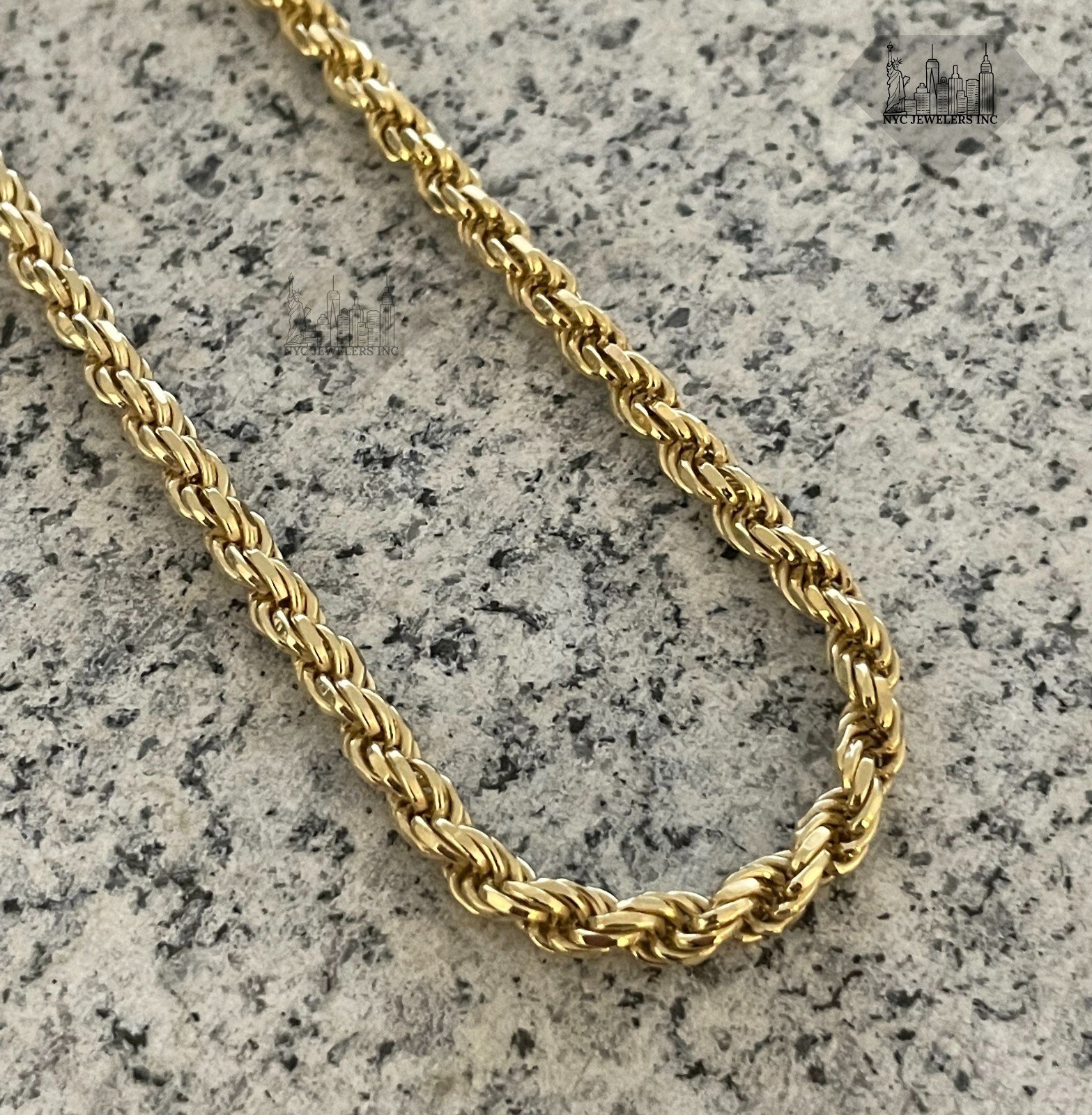 5MM 14K Gold Plated Over Sterling Silver Rope Link Thick Rapper Chain Necklace