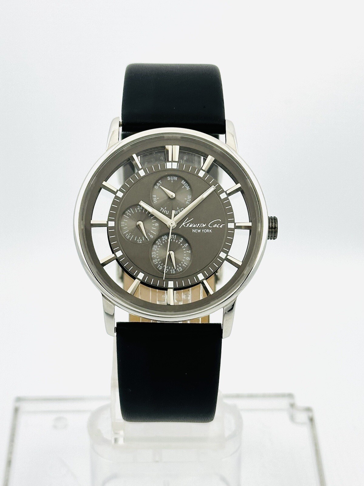 Kenneth Cole NY. KC1853 See-through transparent Mt.Grey Dial Leather Strap Watch