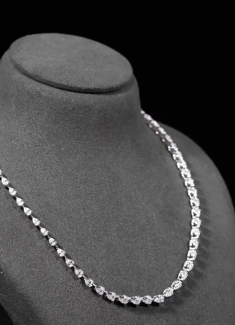 20.00 Ctw Pear Cut Lab Created Diamond Tennis Necklace 14k White Gold Plated