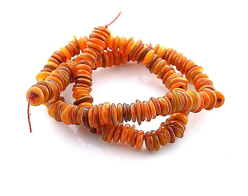 Hessonite Madeira Color Dyed Flat Heisi Shell Gemstone Gem Bead 15 Inch Strand
