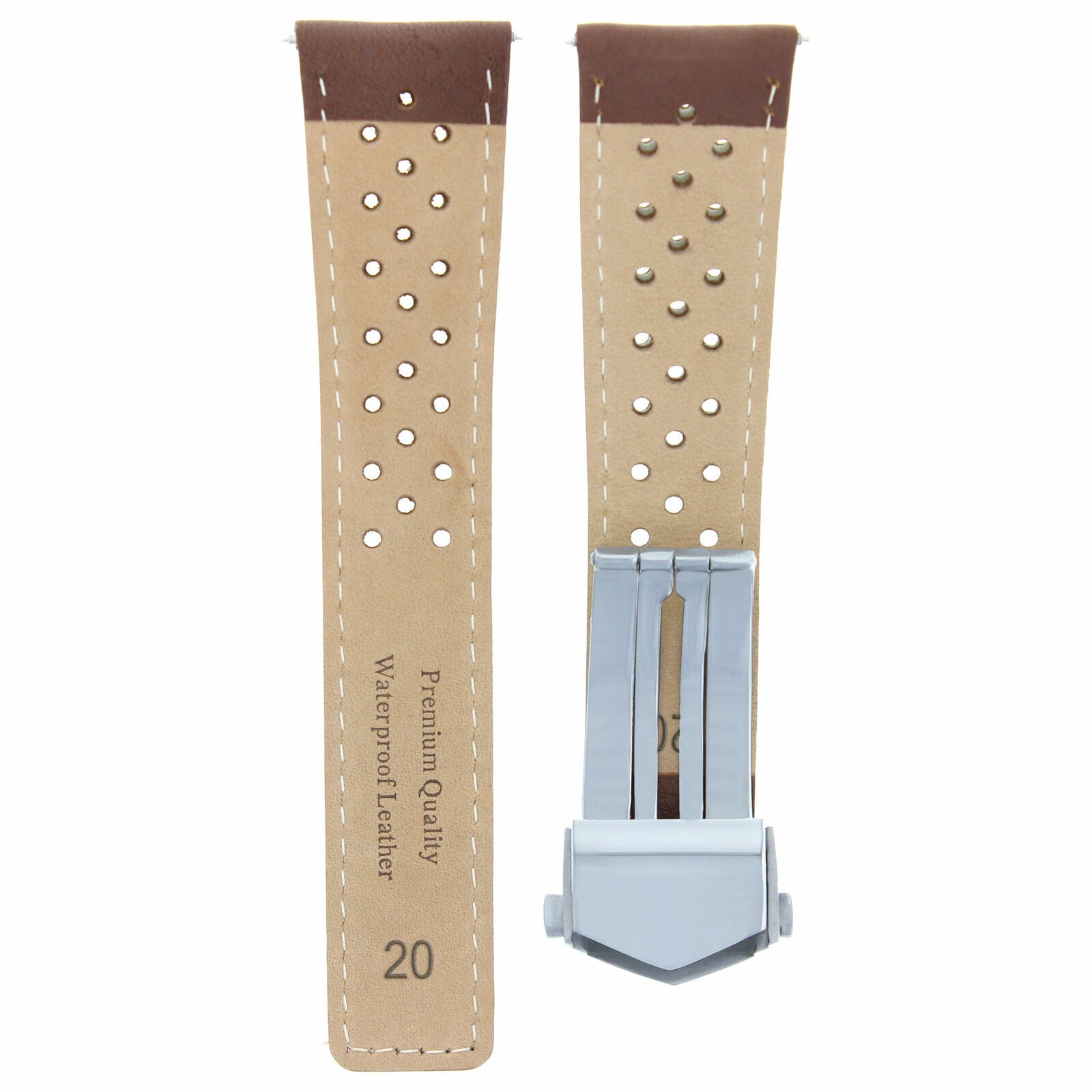 LEATHER BAND SMOOTH STRAP CLASP 20MM FOR TAG HEUER CARRERA TAN OS PERFORATED