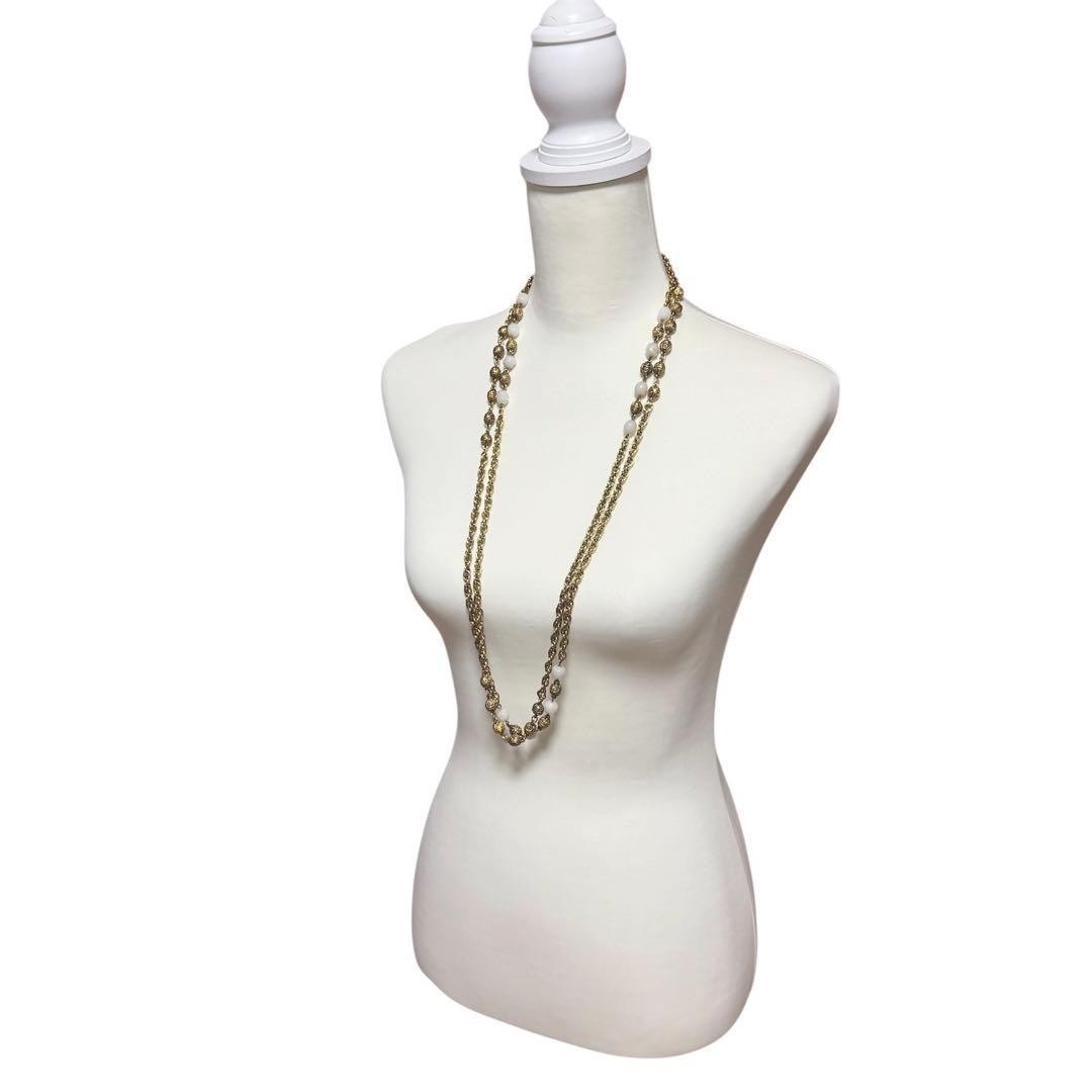 CHANEL LONG NECKLACE PEARL cc Double Gold 180cm Pendant Beauty engraved Auth