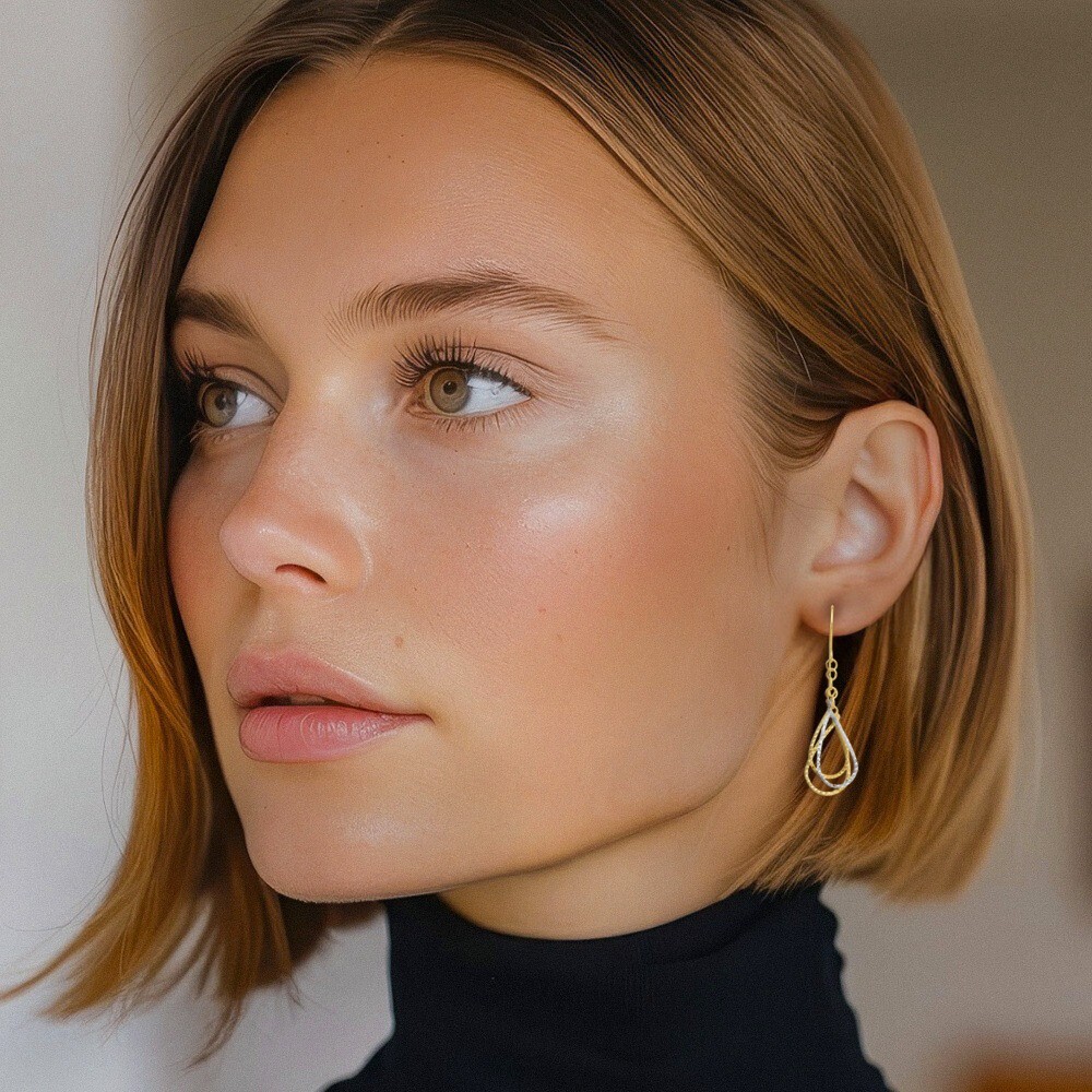 14K Solid Two Tone Gold Long Teardrop Dangle Earrings 41mm 1-5/8 inch Wire,