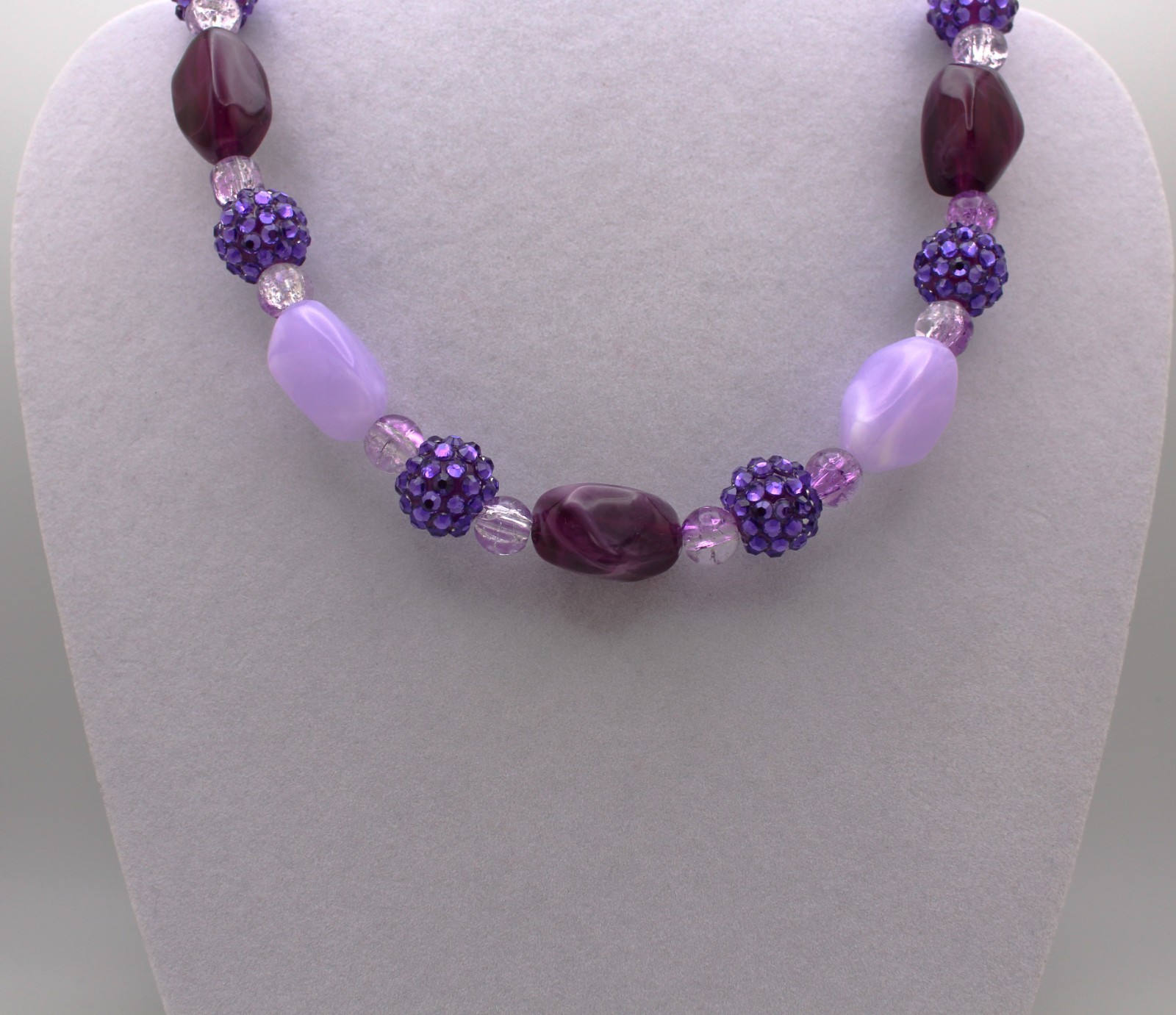 Handcrafted 24″ purple glass and acrylic beads necklace