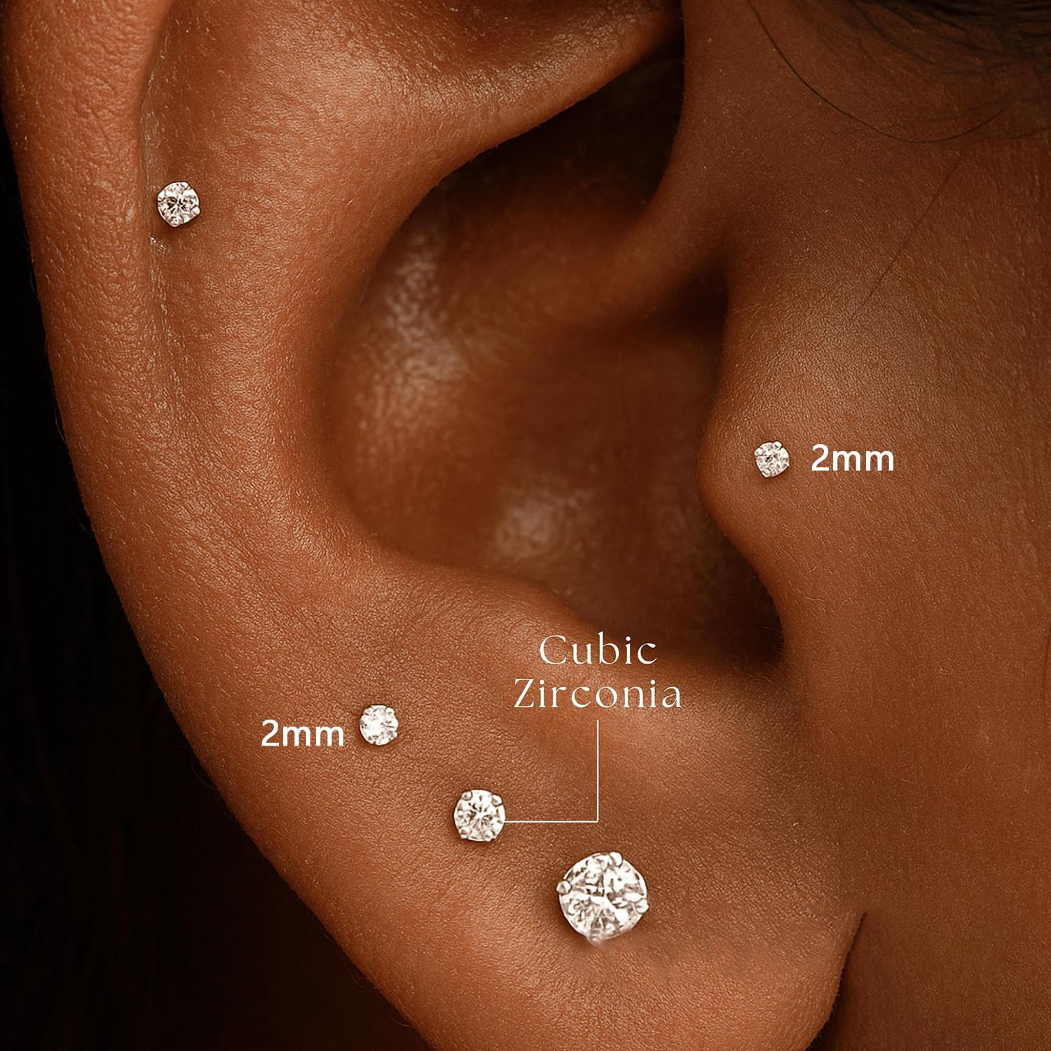 3-5 Pairs Square Earrings Set for Men Women, 14K Gold Filled Princess Cut Clear