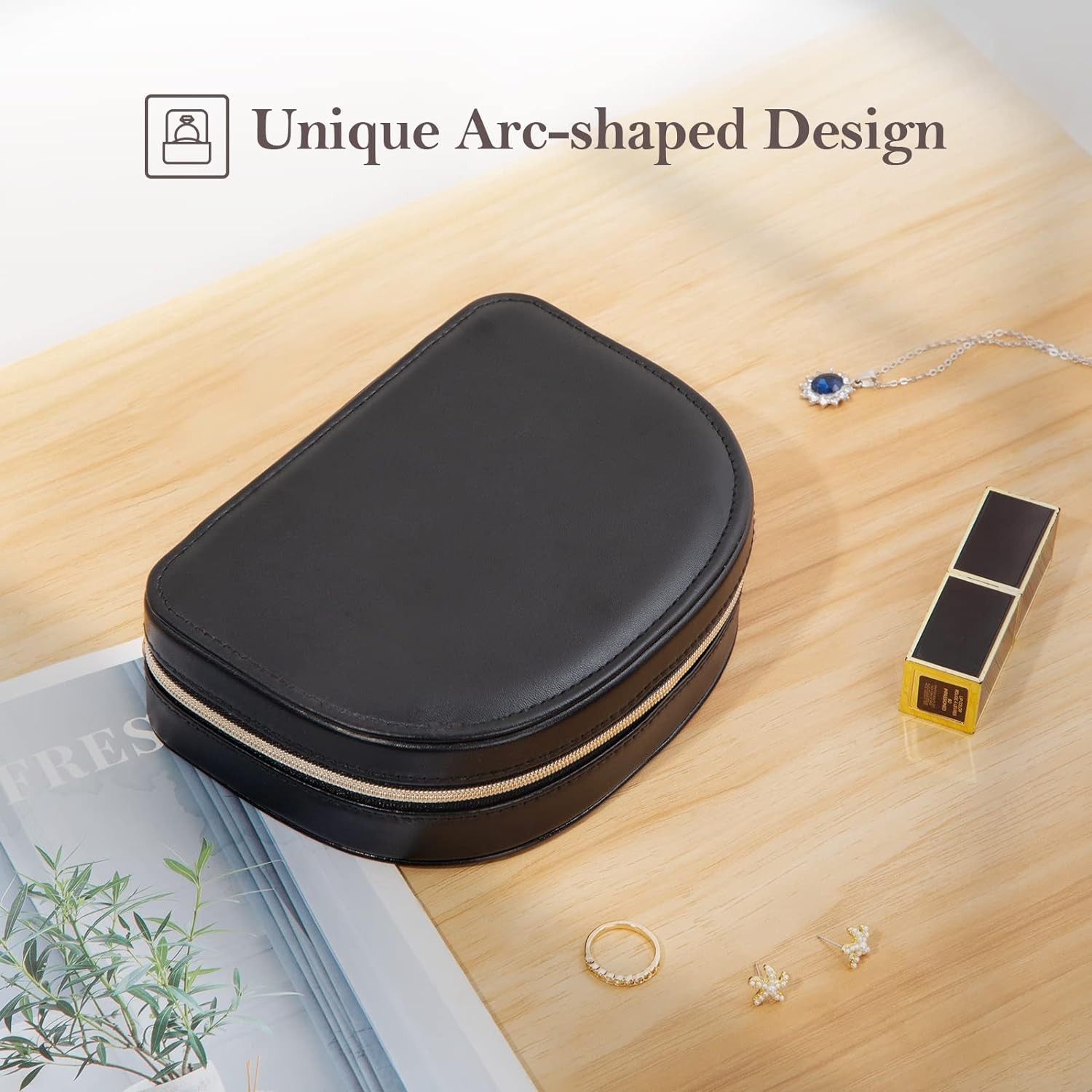 Travel Jewelry Box, 2-Layer PU Leather Organizer Case, Portable Seashell Design,