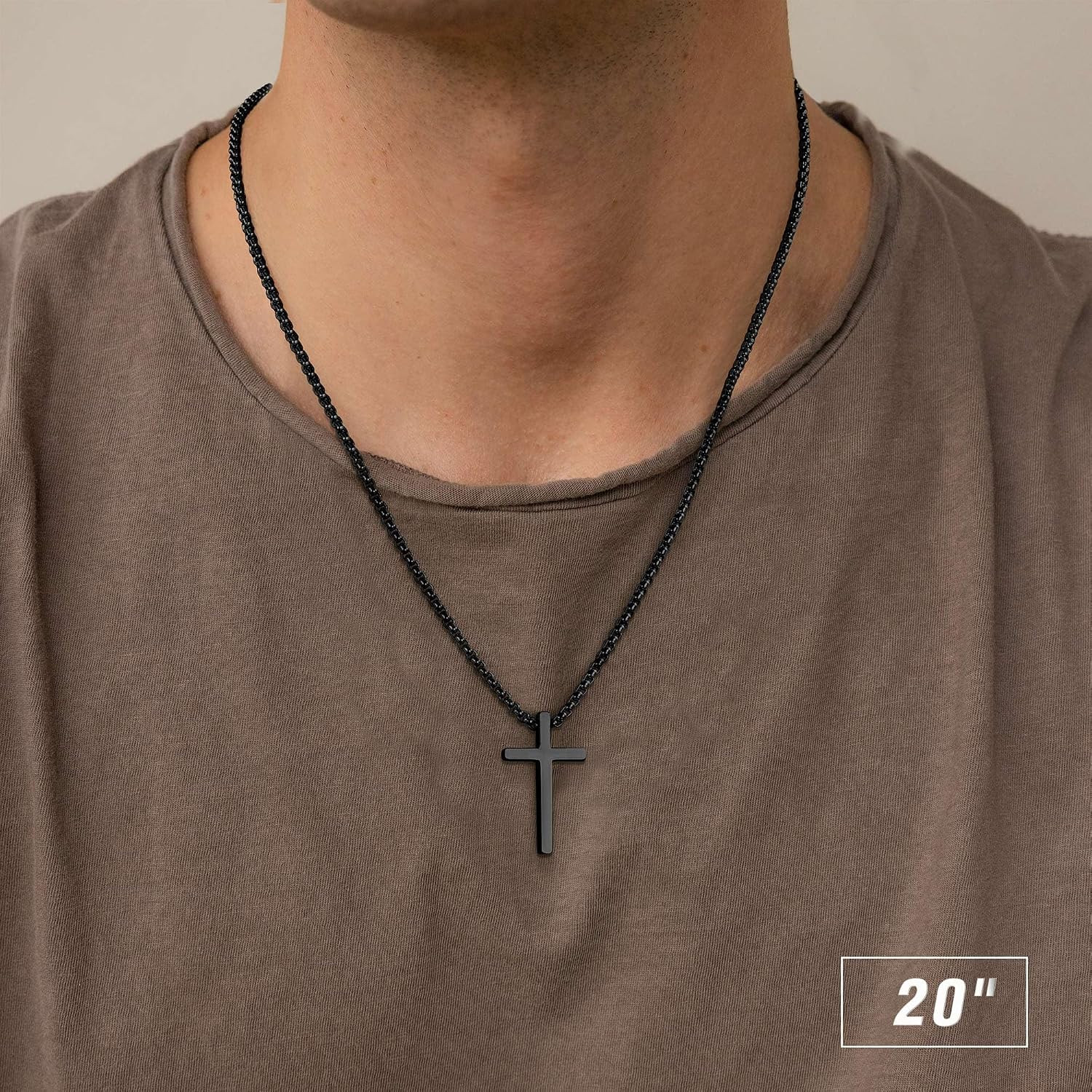 Cross Necklace for Men Teen Boys, Silver Black Gold Stainless Steel Plain Cross