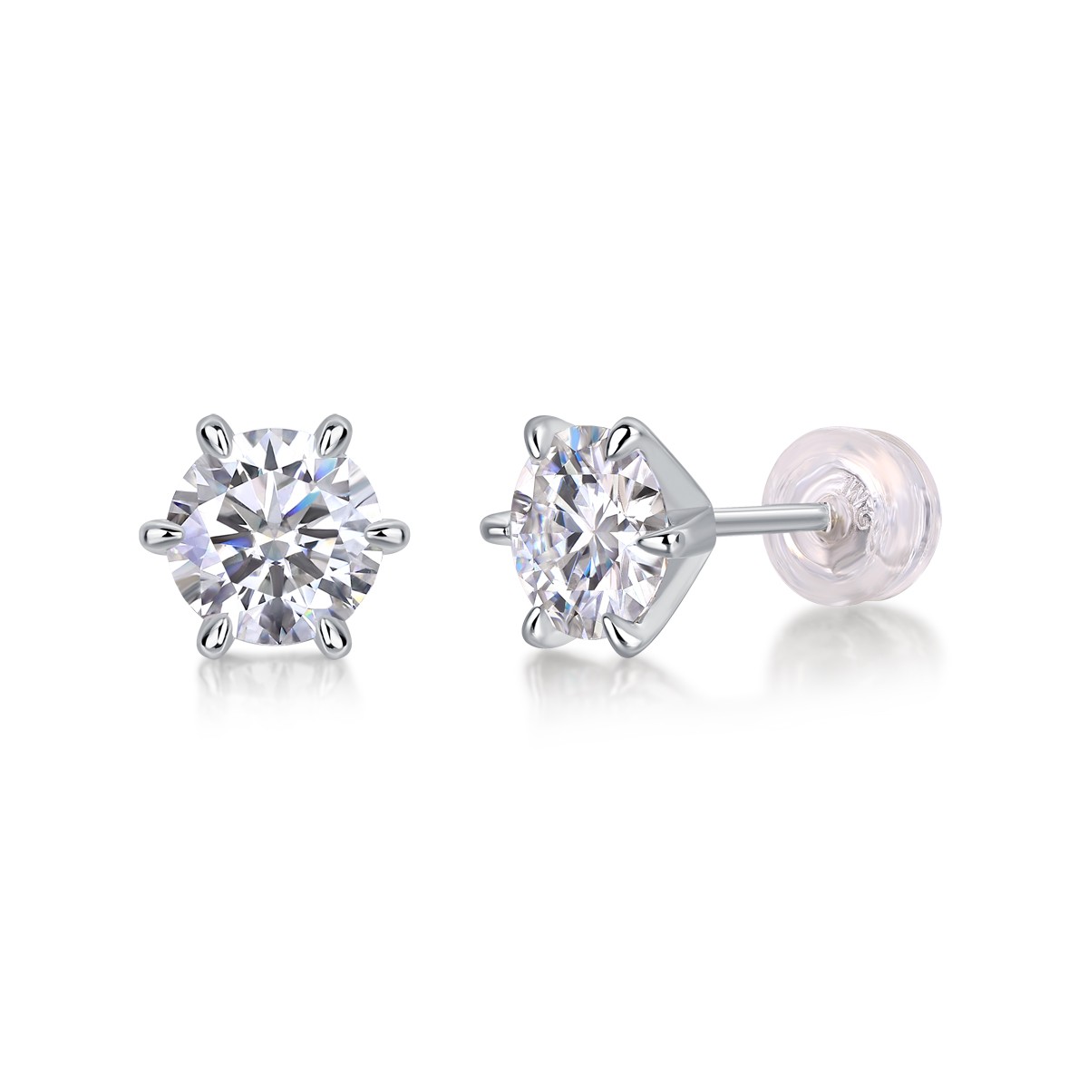 1ct Moissanite Six-Claw Stud Earrings S925 Silver – Classic Luxury Design – Fast