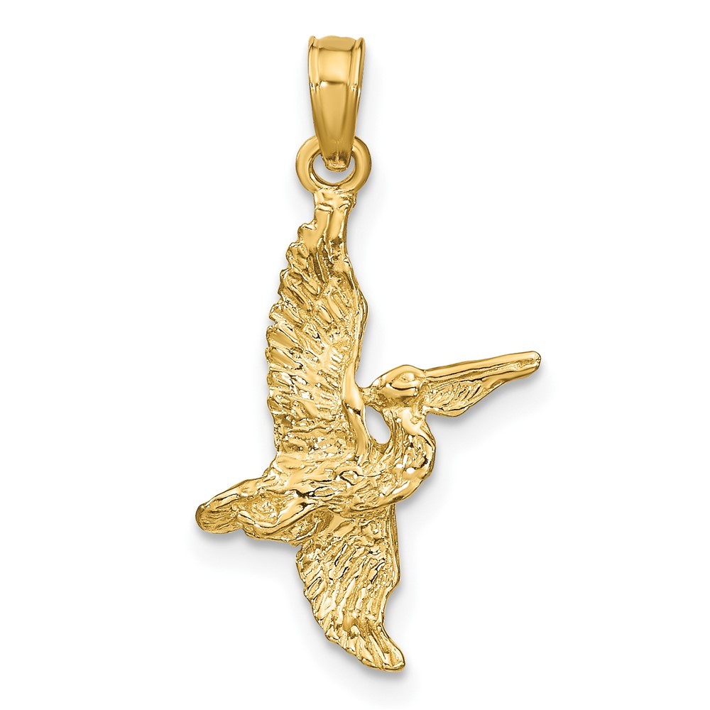 10K Yellow Gold 3-D Pelican Flying Shape Charm Pendant L-19mm, W-15.4mm