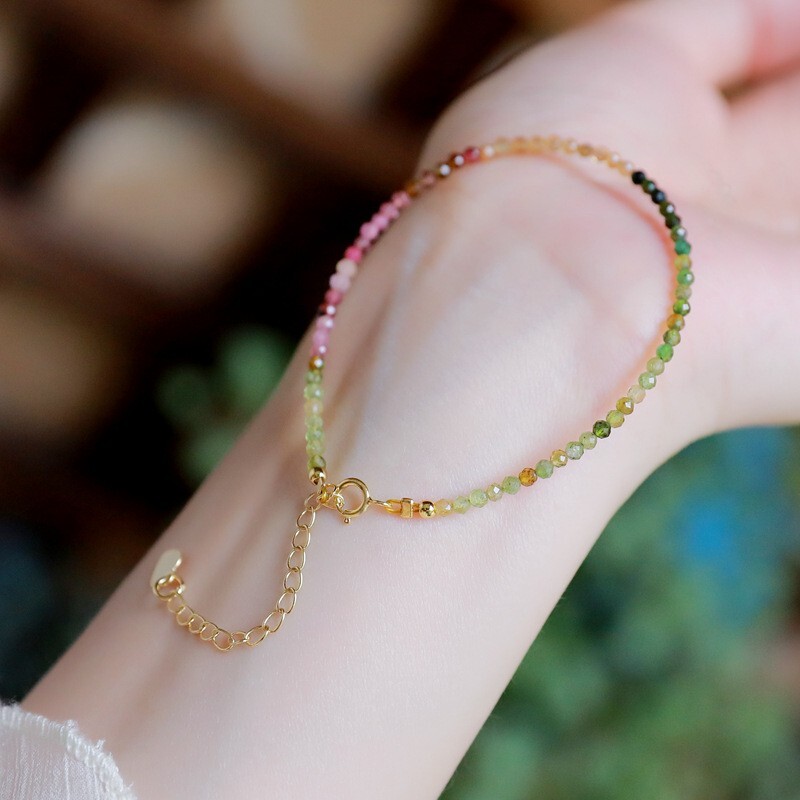 Minimalist Tourmaline 2mm Bead Healing Empath Protection Chakra Dainty Bracelet