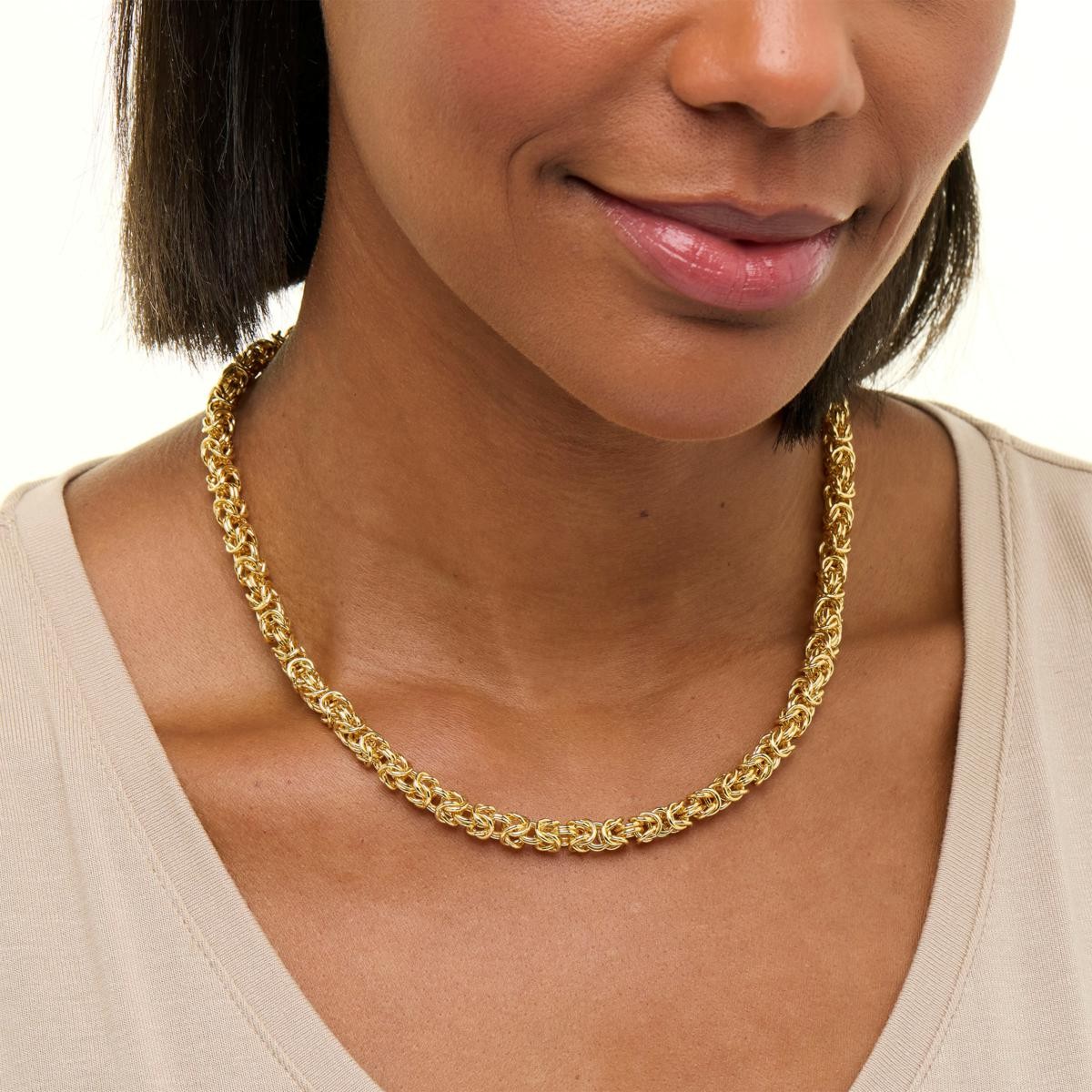 Bellezza Bronze Byzantine Chain Necklace & Bracelet 2-piece Set, 6-3/4″ 18″