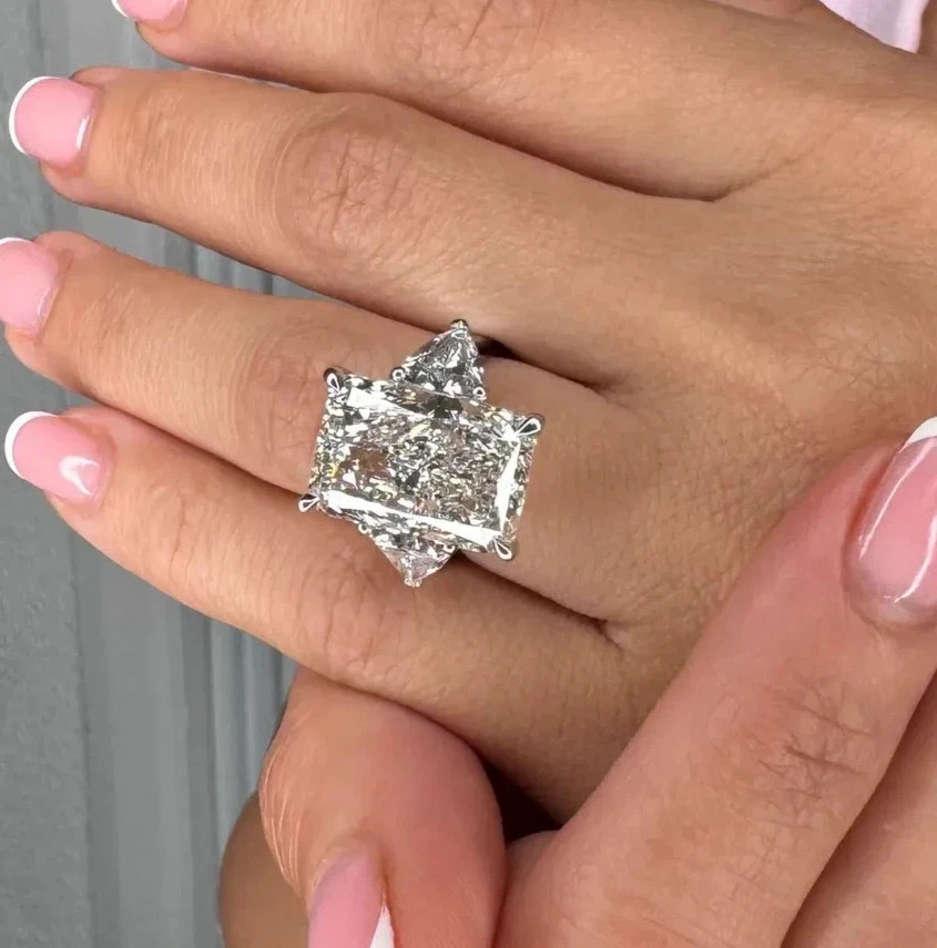 Lab Grown Radiant Cut Diamond Ring IGI Certified 14k White Gold 10.3 Ct VS E F