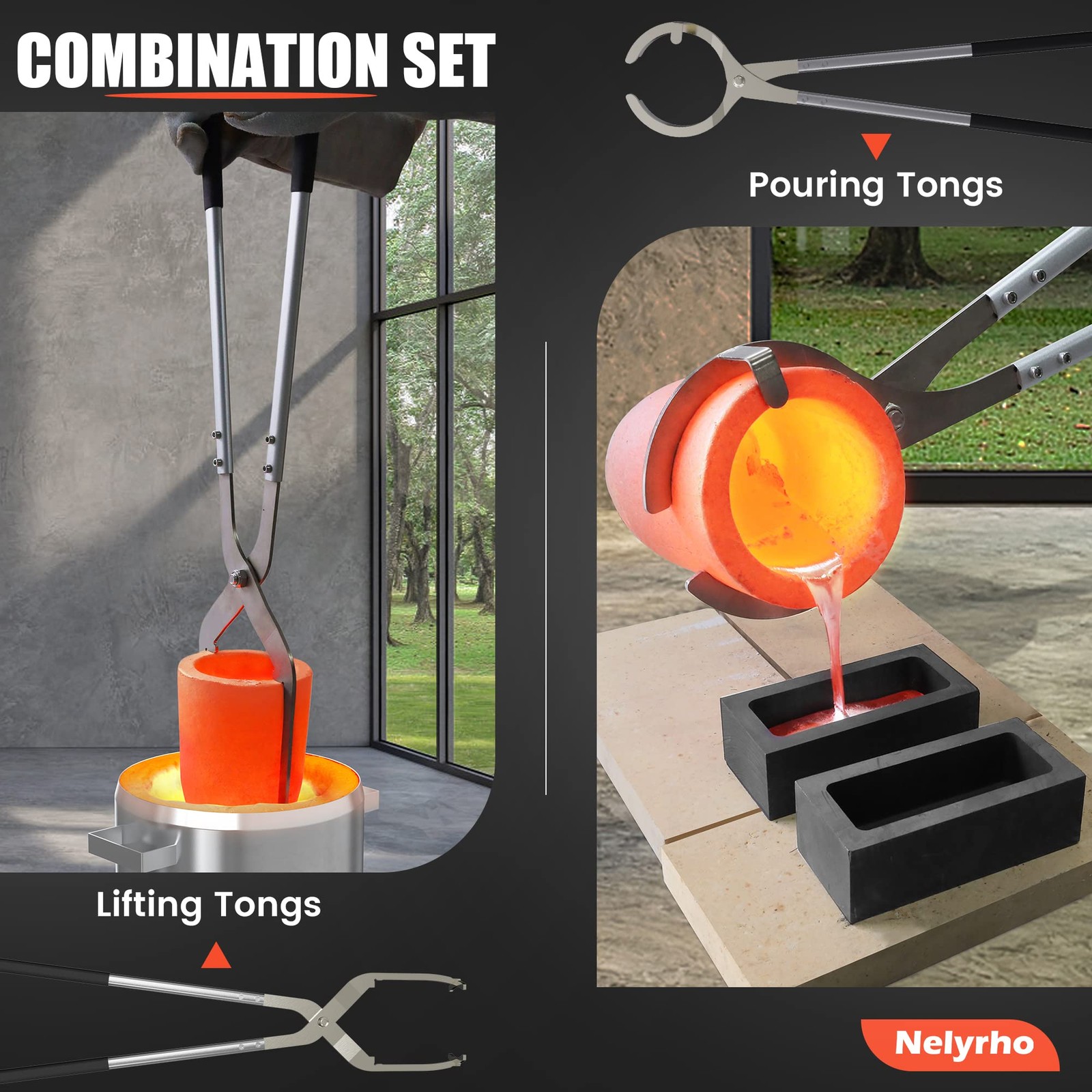 Nelyrho #3 6.6lbs3kg Crucible Tongs Set with 2 Graphite Crucibles for Melting…