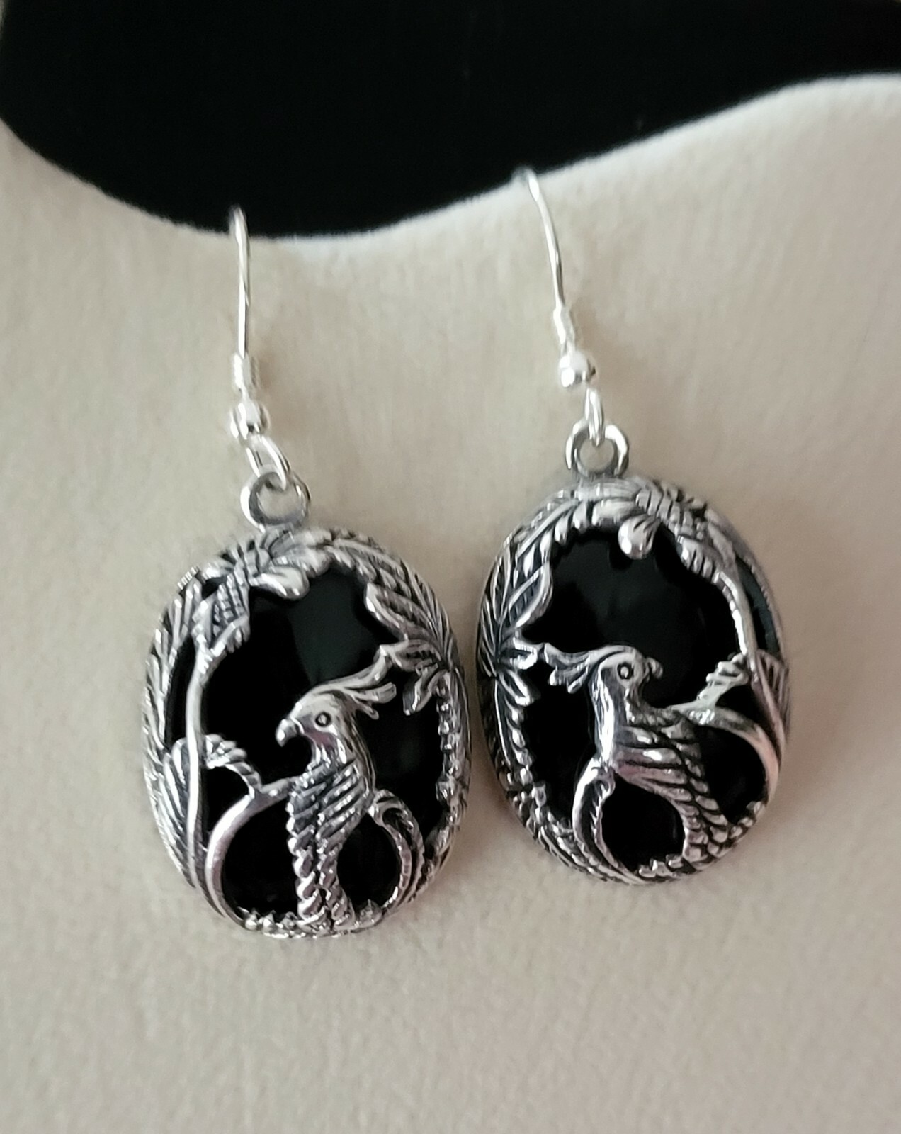 BALI LEGACY Black Jade Kokatu Earrings in Sterling Silver 8 Grams 20.00 ctw