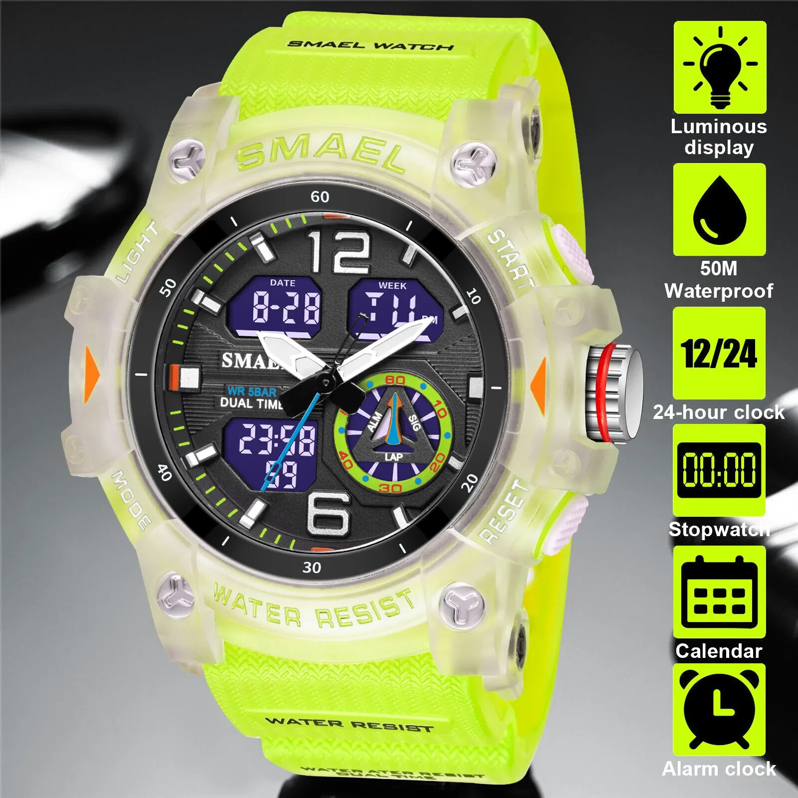 Reloj Militar LED para Hombres Pulsera Deportiva Digital&Cuarzo Impermeable