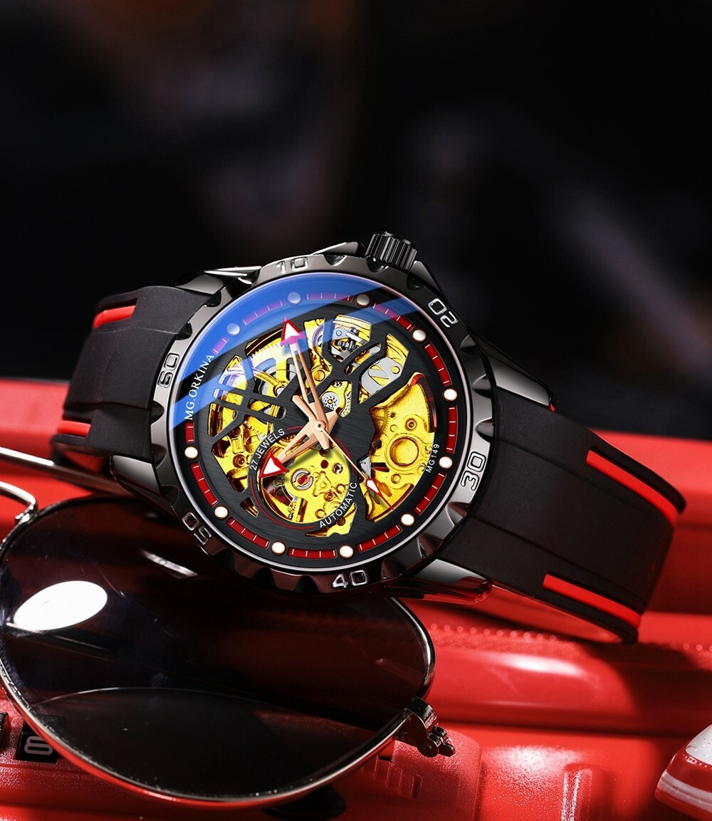 Fashion Men’s Transparent Skeleton Dial Self-wind Mechanical Watch