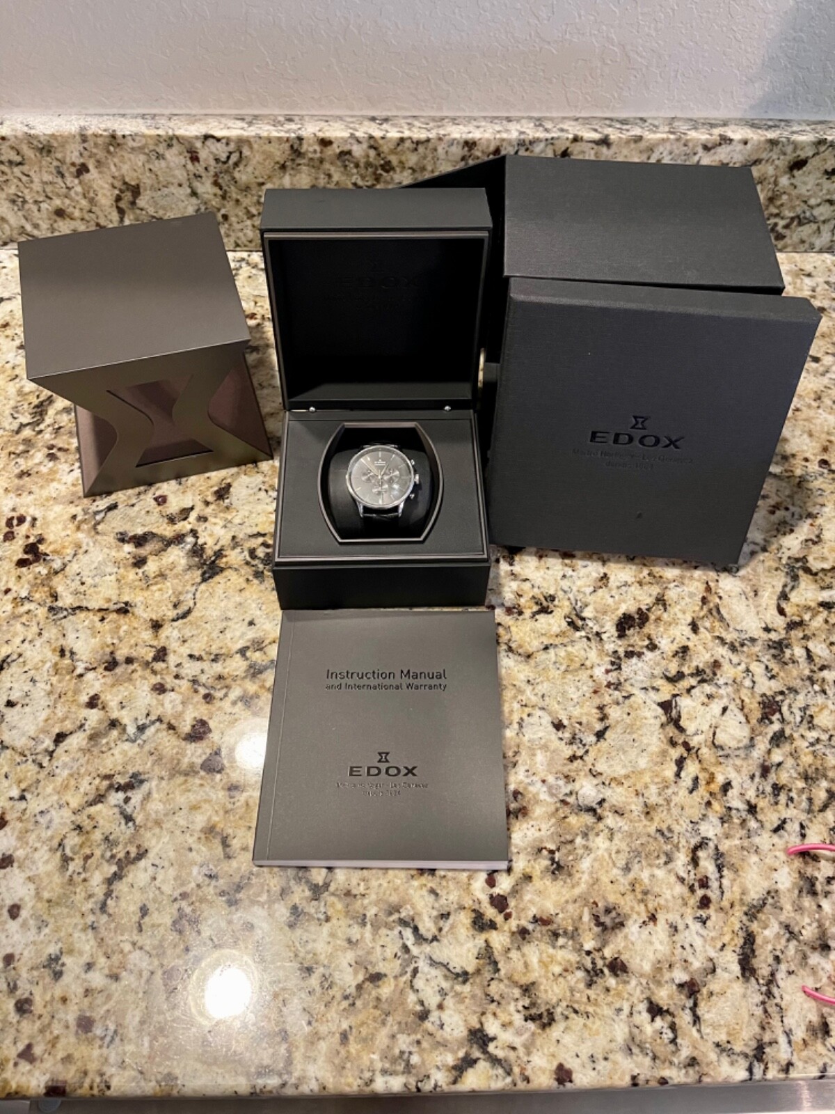 EDOX Les Vauberts Chrono 10408-3N-NBN Great Condition Original Box and Manual