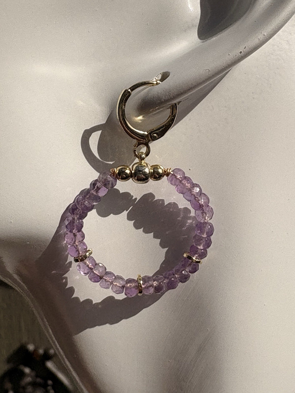 Amethyst hoop earrings Purple Gold filled circle earrings gift for wife