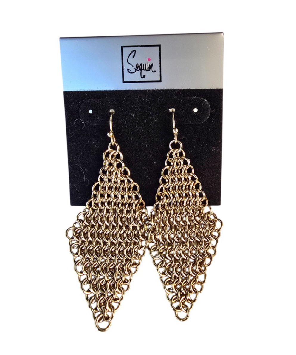 Sequin Women’s Trendy Gold Plated Mesh Hook Earrings NWT