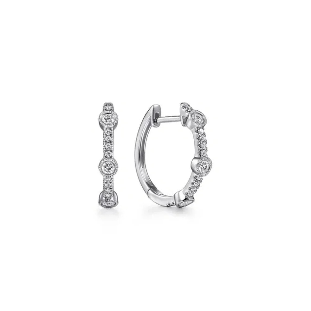 14K White Gold 0.27ctw G/SI2 15mm Bezel Set Thin Diamond Huggie Earrings