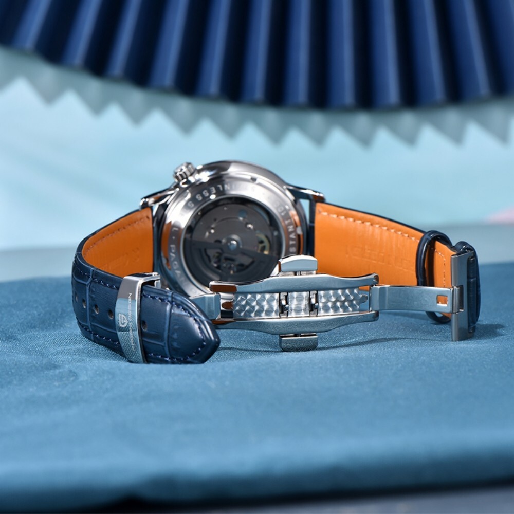 Men Automatic Mechanical Watch Large Dial Leather Sapphire Glass 100M Waterproof