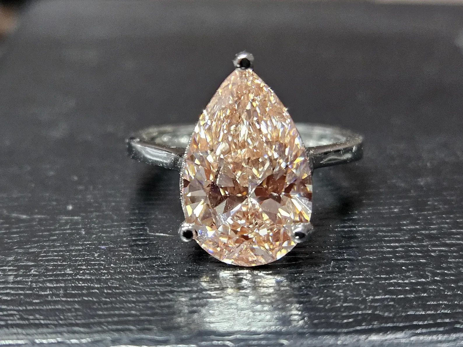 3.00 Ct Pear Cut Vivid Pink Champagne Tear Drop Ring, Certified, Valentine Gift