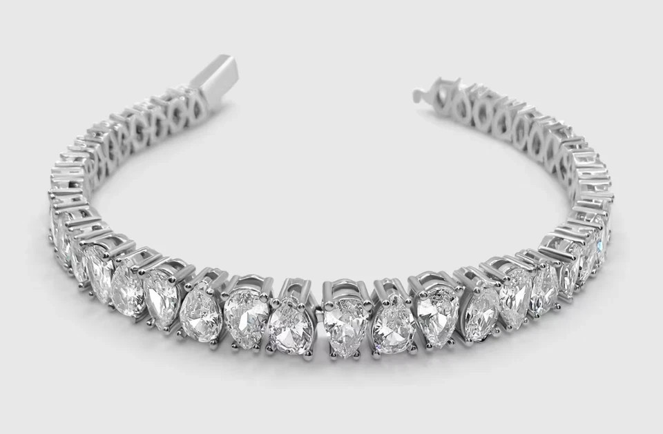 Daughter Gift! Pear Lab Grown Diamond Women’s Tennis Bracelet 18.5 in 14k Gold